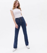 New Look Tall Blue Patch Pocket Button High Waist Flared Brooke Jeans